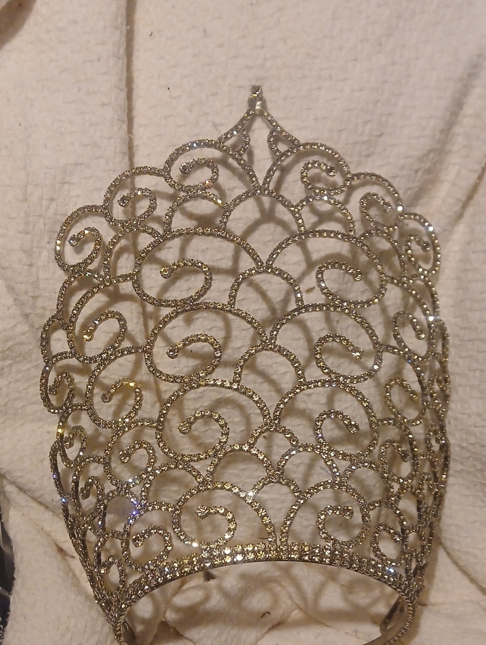 Silver Filigree Crystal Tiara Crown Clr Rhinestones very tall 10.5" adjustable